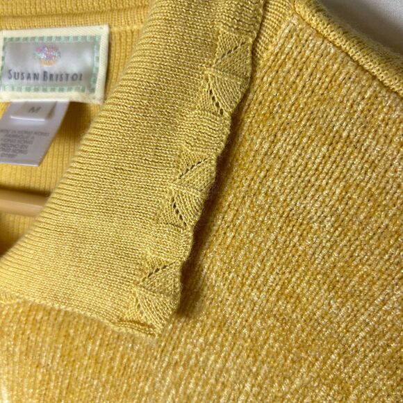Vintage Susan Bristol Yellow Chenille Front Collared Cardigan Sweater Size M - Picture 5 of 13